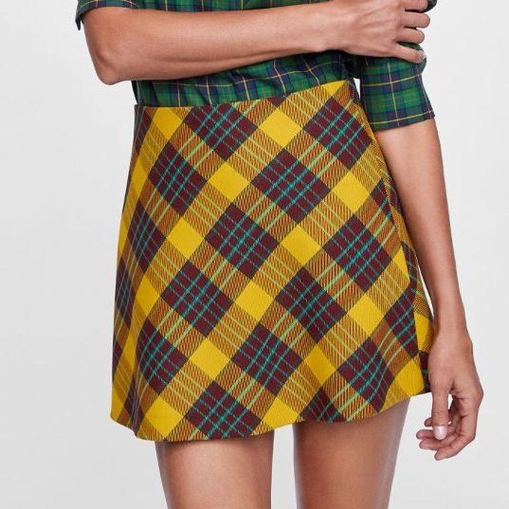 Zara yellow plaid skirt